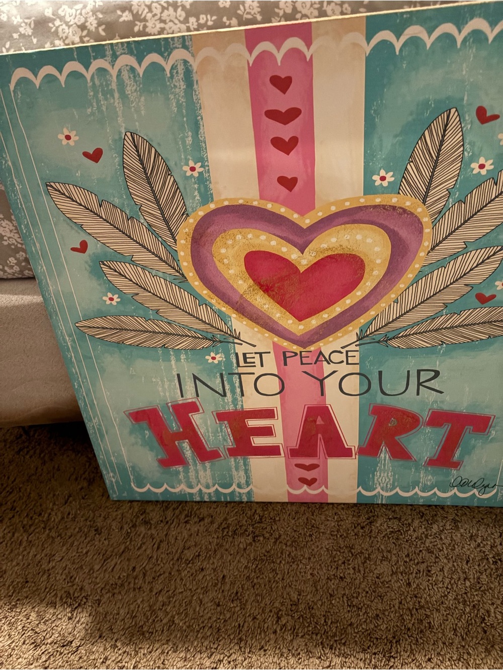 Let Peace Into Your Heart Teal & Pink Wall Art Print